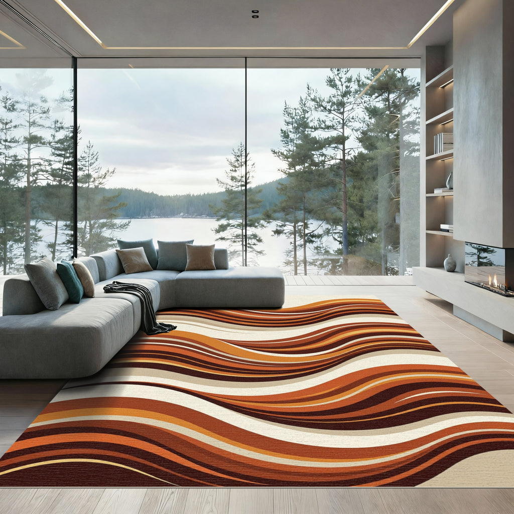 Mid Century Earthy Tone Wavy Stripe Rug