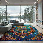 Ornate Azure Compass Nautical Medallion Rug