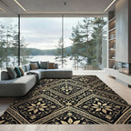 Black Gold Floral Medallion Damask Rug