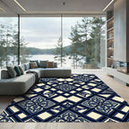 Navy Blue Damask Trellis Lattice Rug