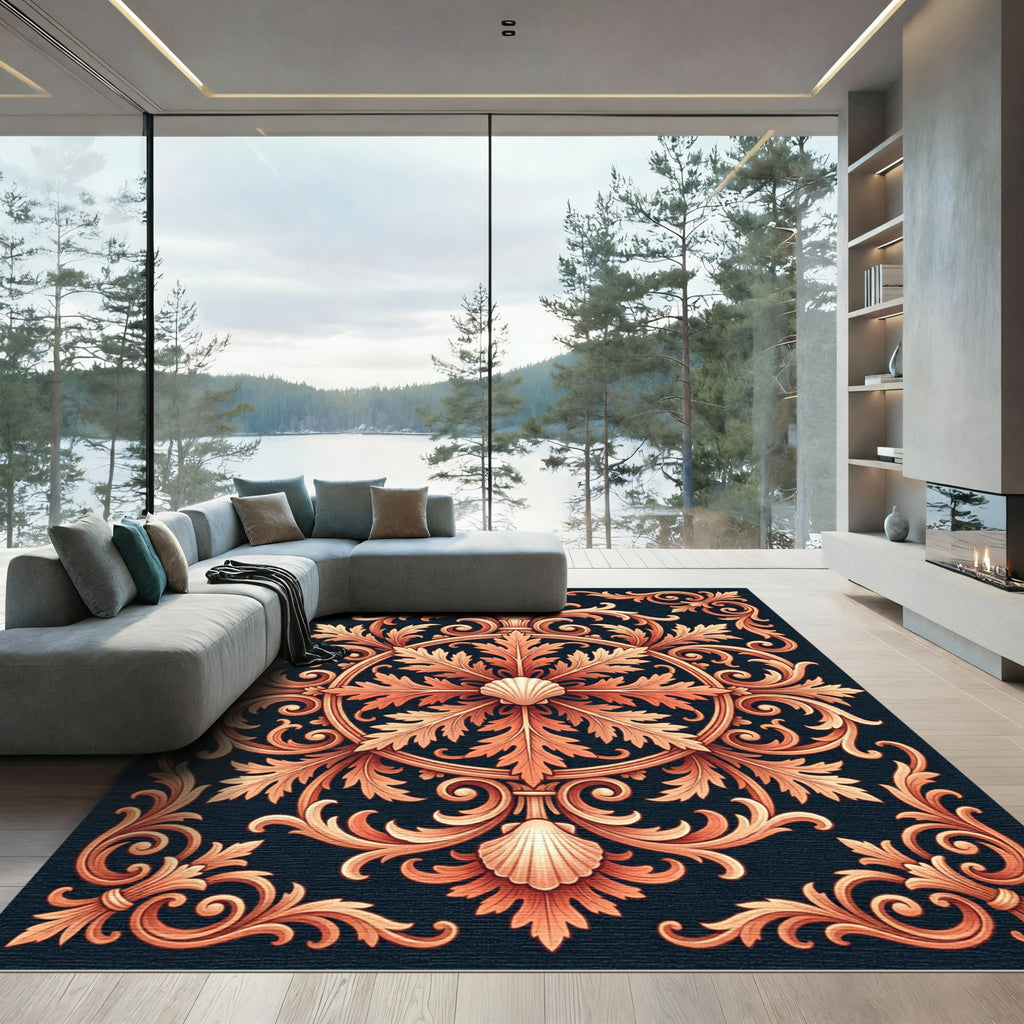 Ornate Copper Shell Acanthus Swirl Rug