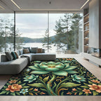 Elegant Mint Botanical Gold Lotus Rug