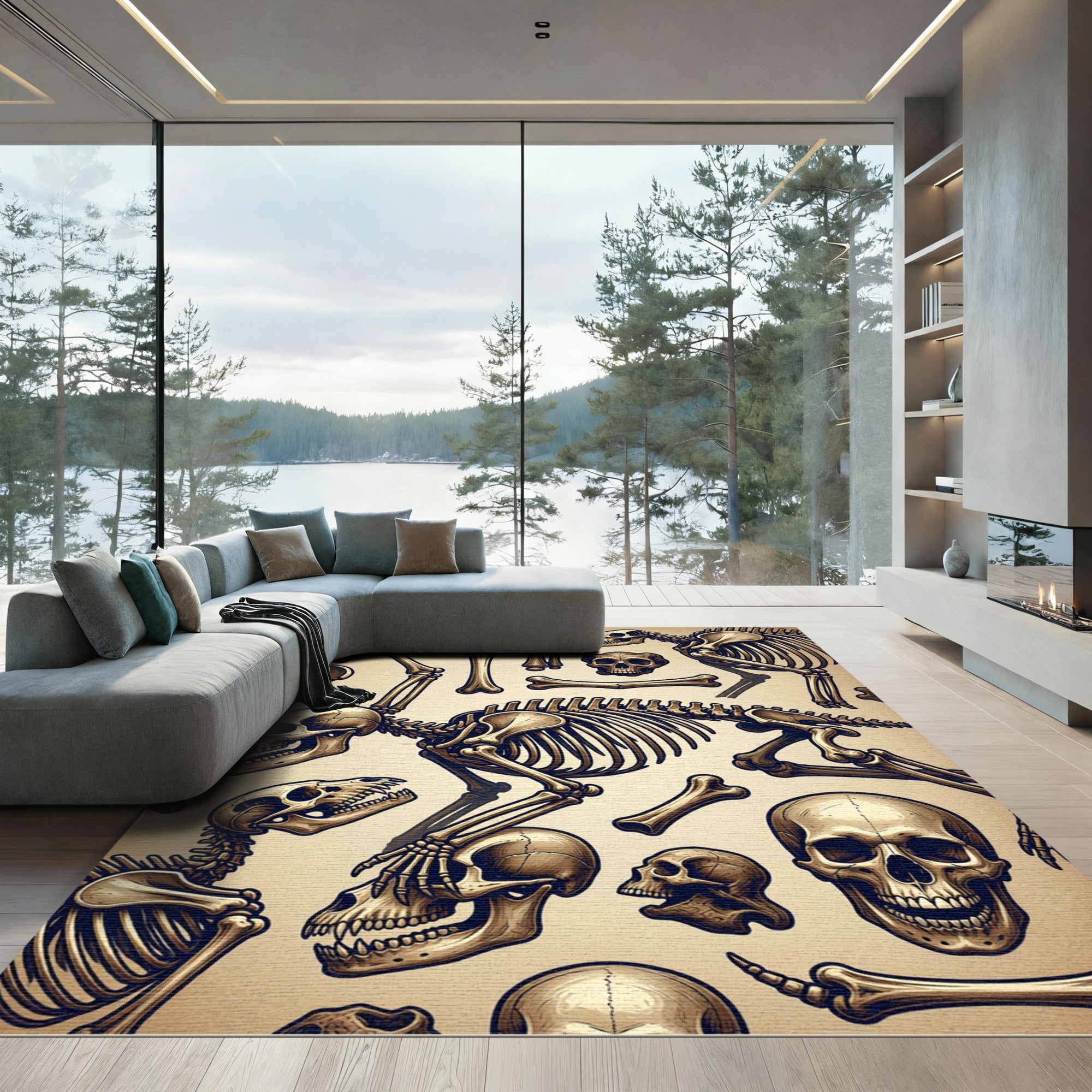 Antique Bone Anatomy Fossil Illustration Rug