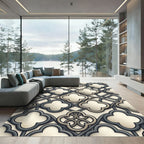 Cream and Slate Quatrefoil Interlocking Tile Rug