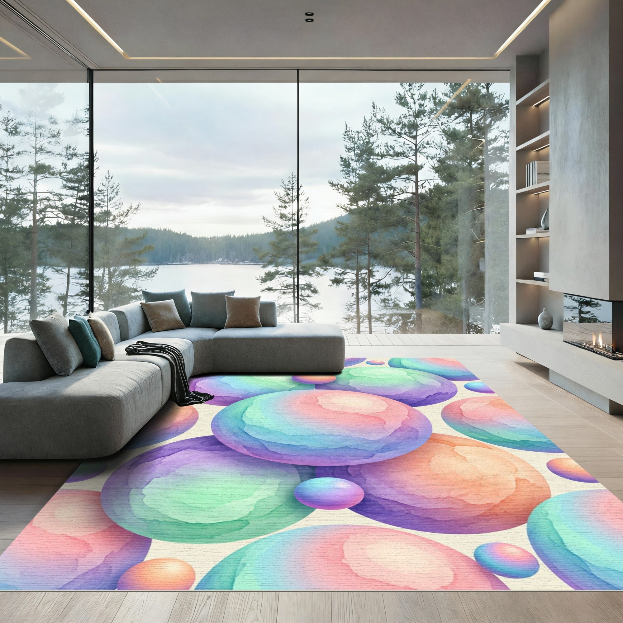 Pastel Watercolor Sphere Gradient Art Rug