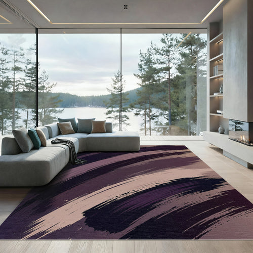 Abstract Plum and Taupe Brushstroke Rug