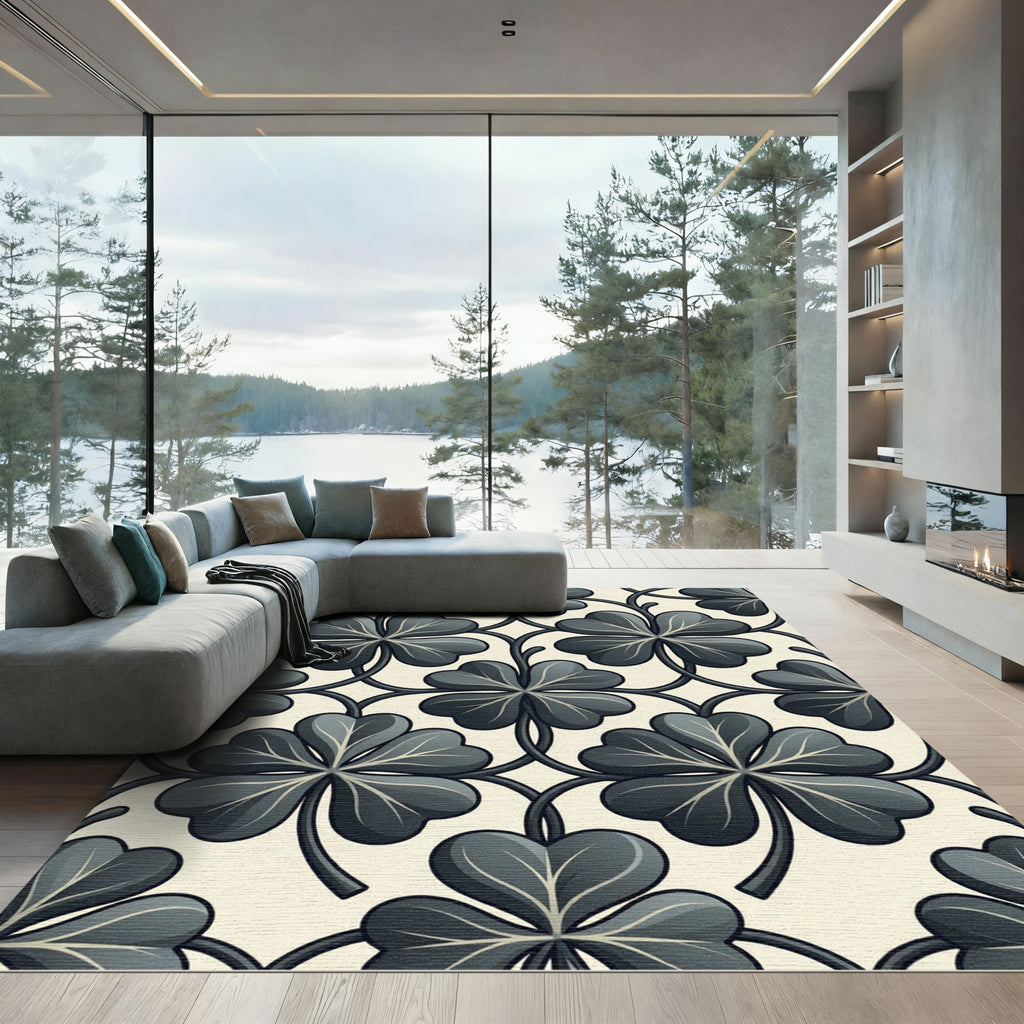Dark Gray Clover Vine Pattern Rug