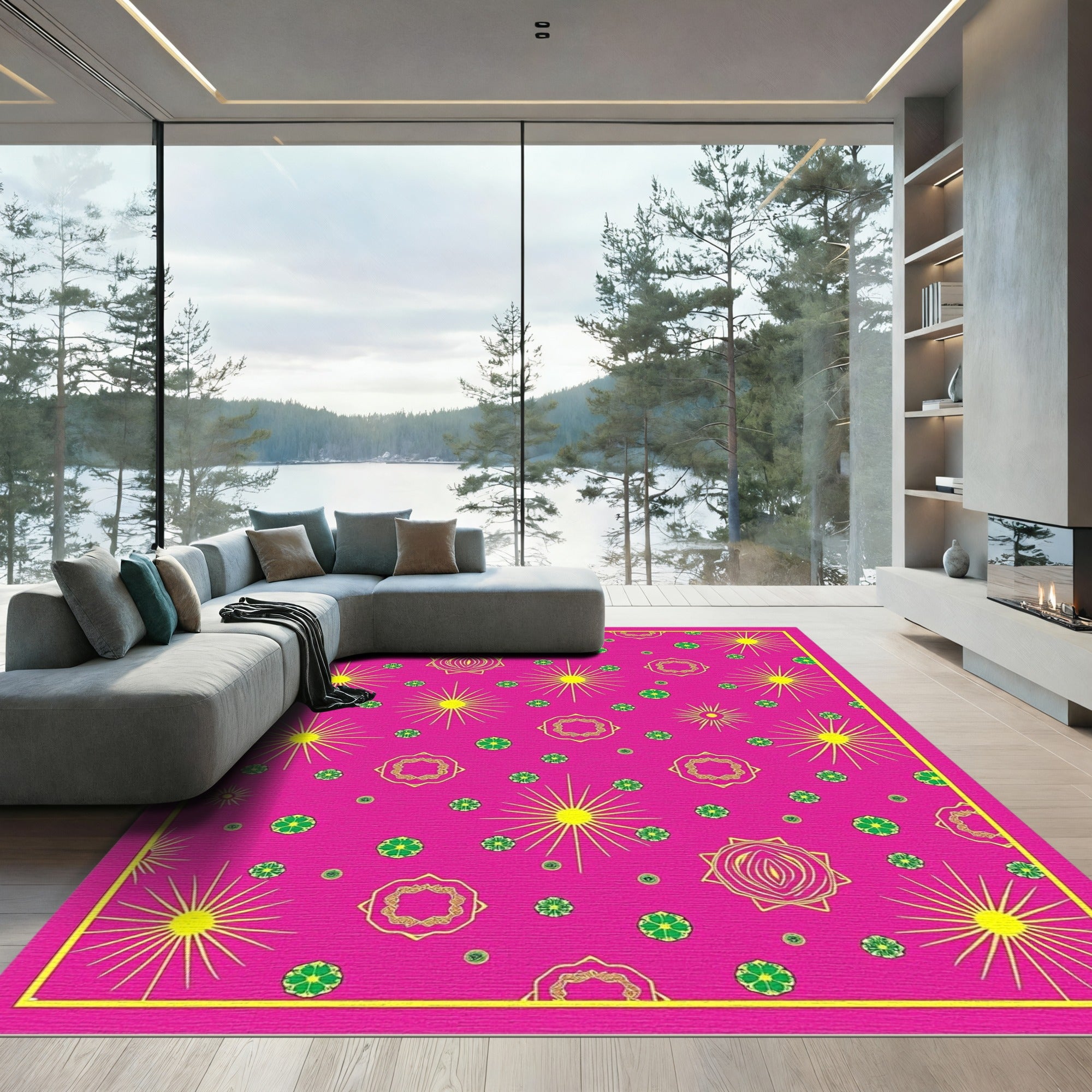 Vibrant Pink Sunburst Medallion Rug