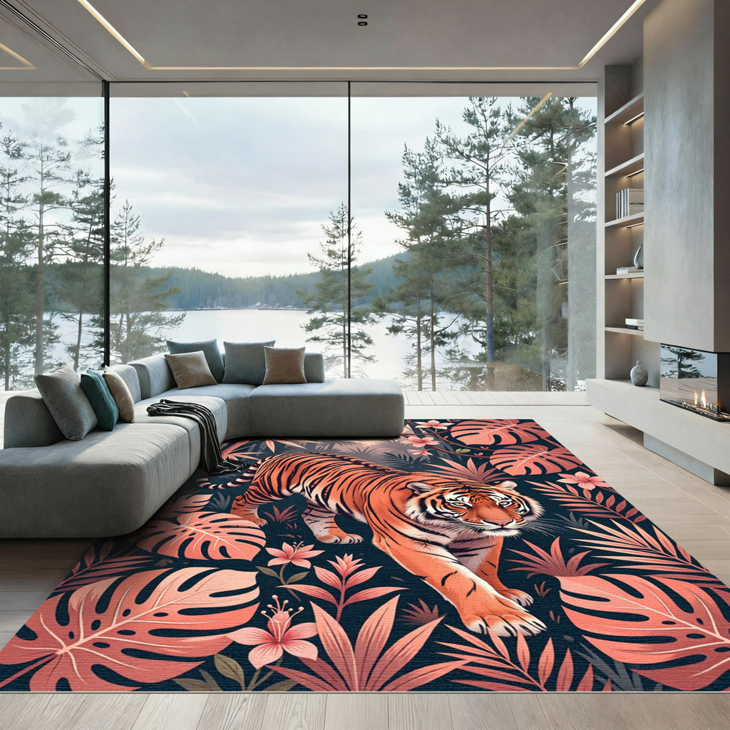 Tropical Tiger and Coral Foliage Rug