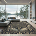 Vintage Gold Dark Floral Medallion Rug