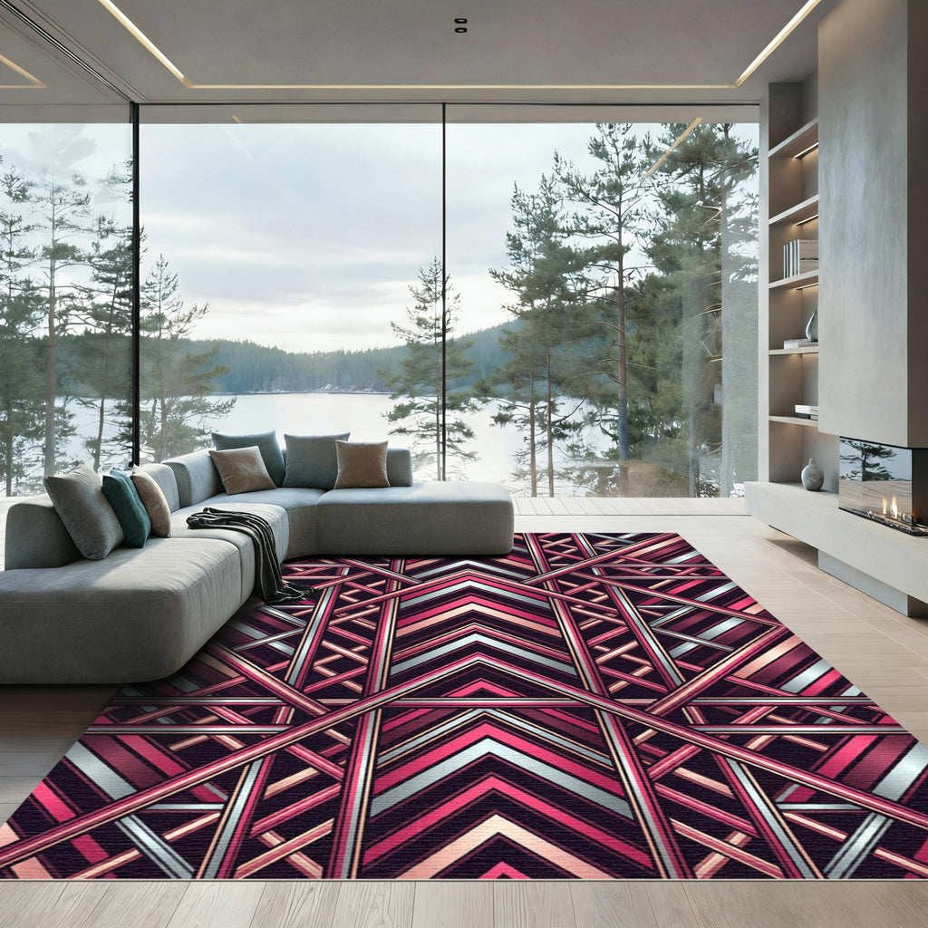 Art Deco Pink and Silver Chevron Rug