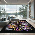 Vibrant Venetian Masquerade Purple Gold Mask Rug