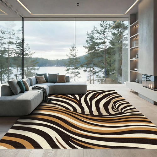 Abstract Earthy Tone Zebra Vortex Rug