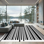 Minimalist Vertical Black and White Stripe Rug