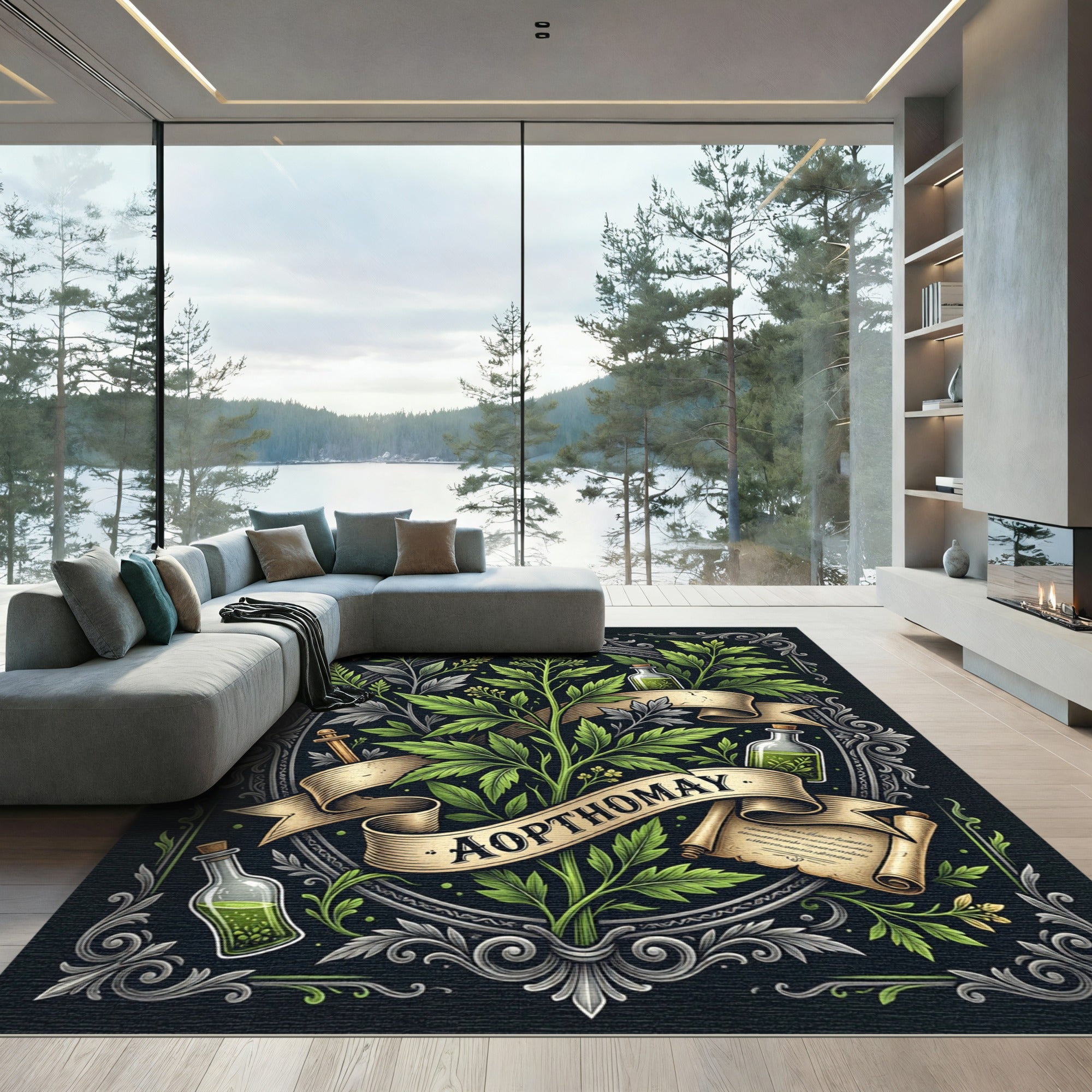 Botanical Apothecary Scroll Green Herbal Rug