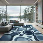 Modern Organic Blue Liquid Abstract Rug