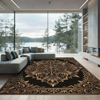 Ornate Gold Filigree Damask Scroll Rug