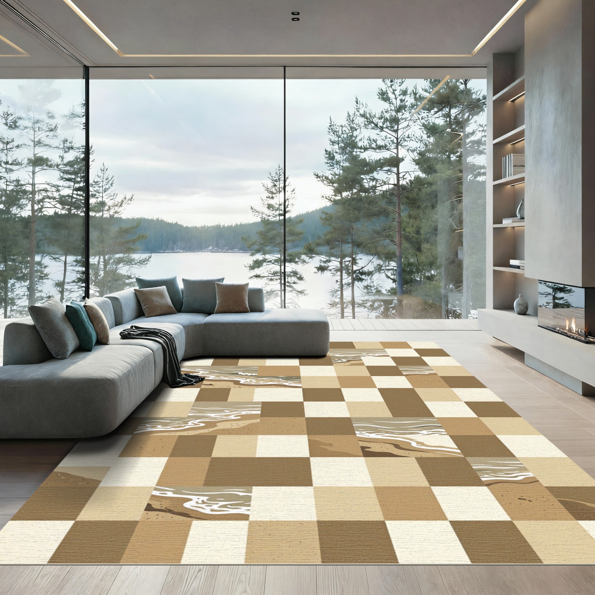 Sandy Beach Wave Tile Rug
