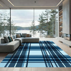 Classic Blue Plaid Checkered Rug