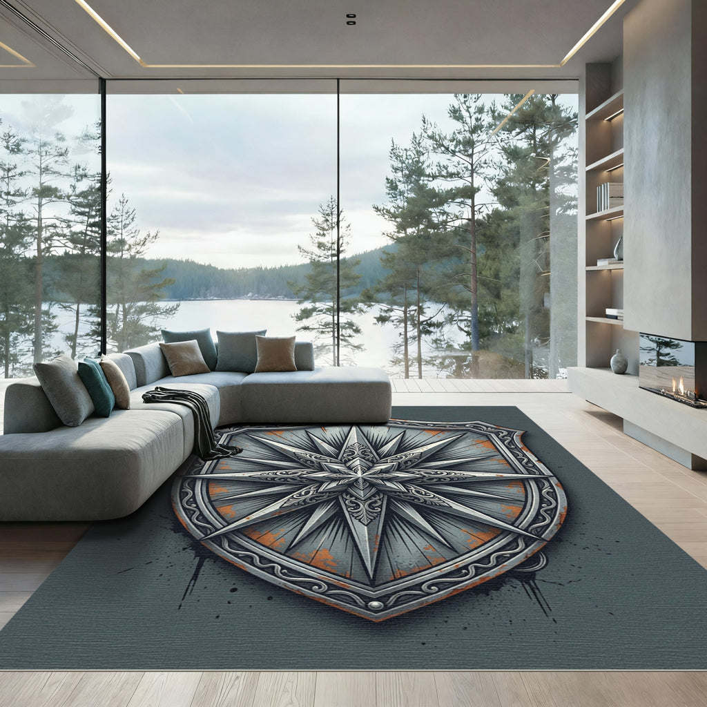 Gothic Metallic Compass Star Shield Rug