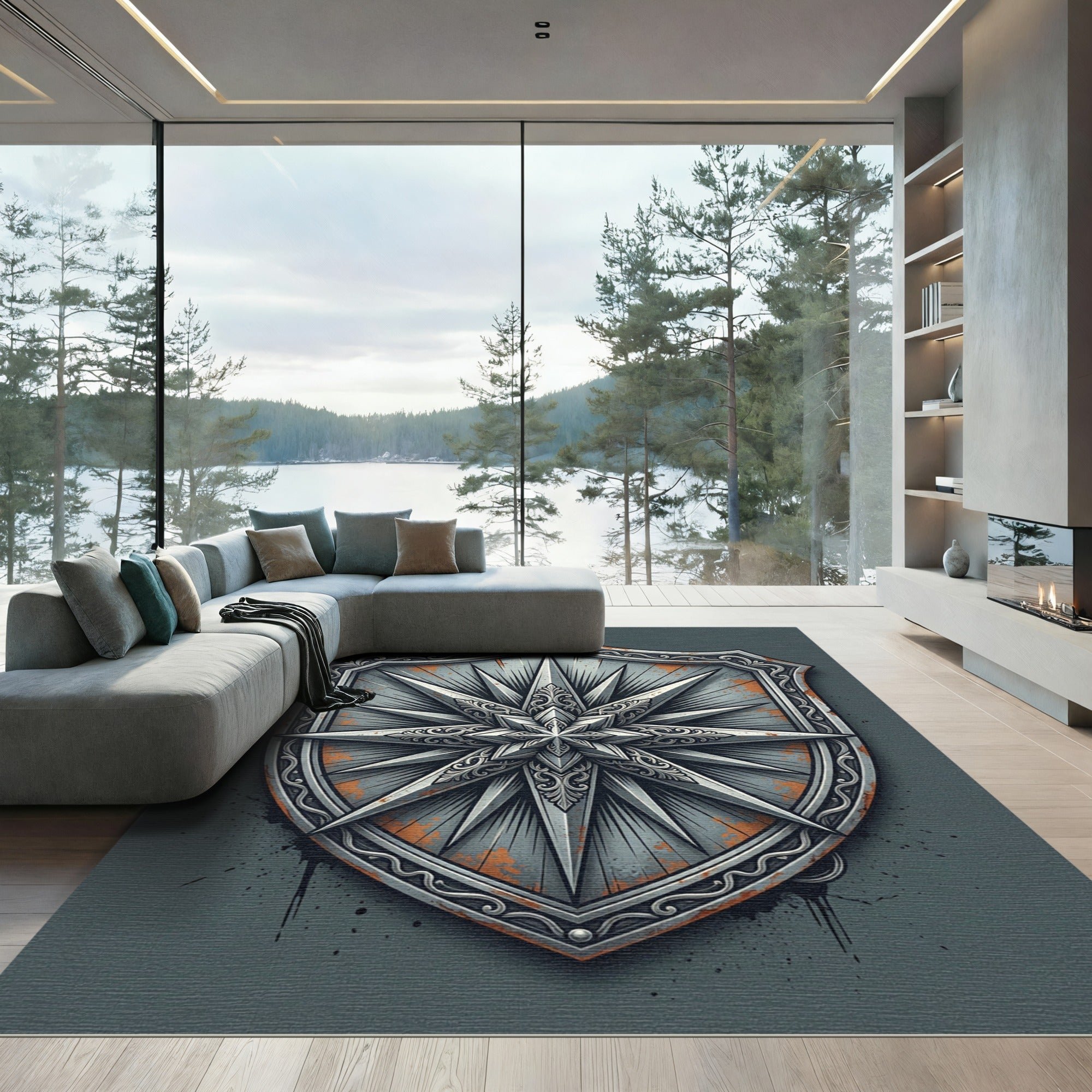 Gothic Metallic Compass Star Shield Rug