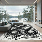 Monochrome Abstract Swirl Brushstroke Rug