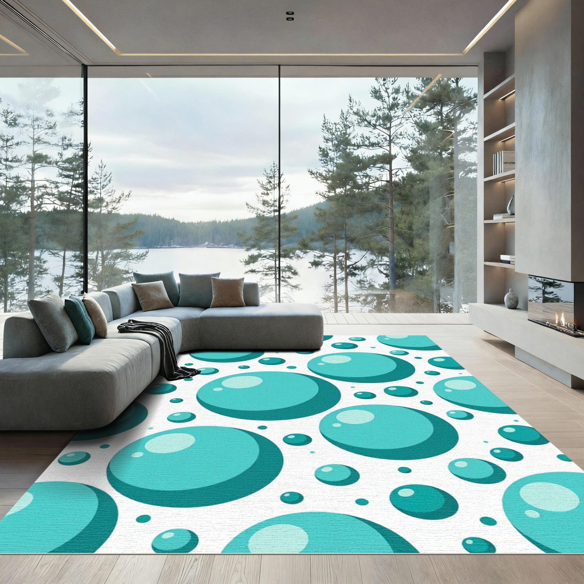 Aqua Orb Collage Rug