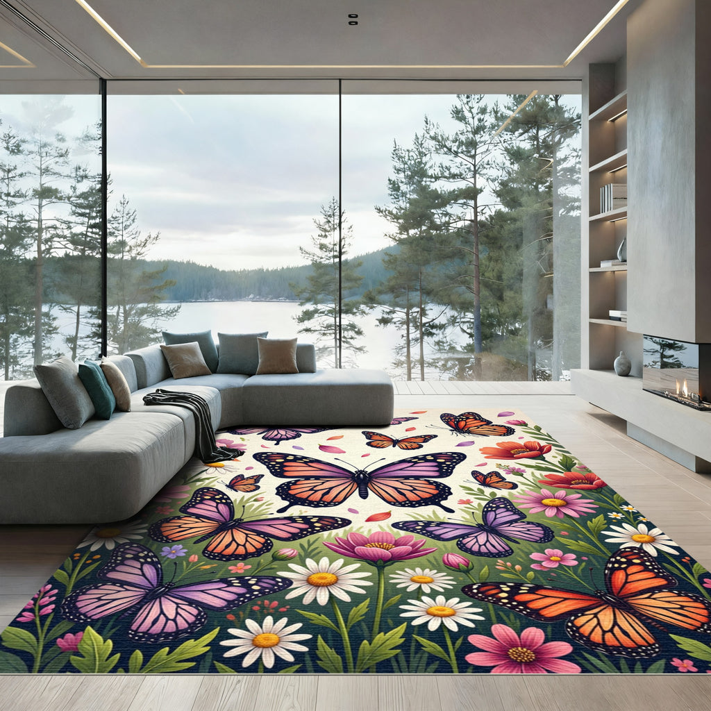 Vibrant Butterfly Garden Meadow Rug