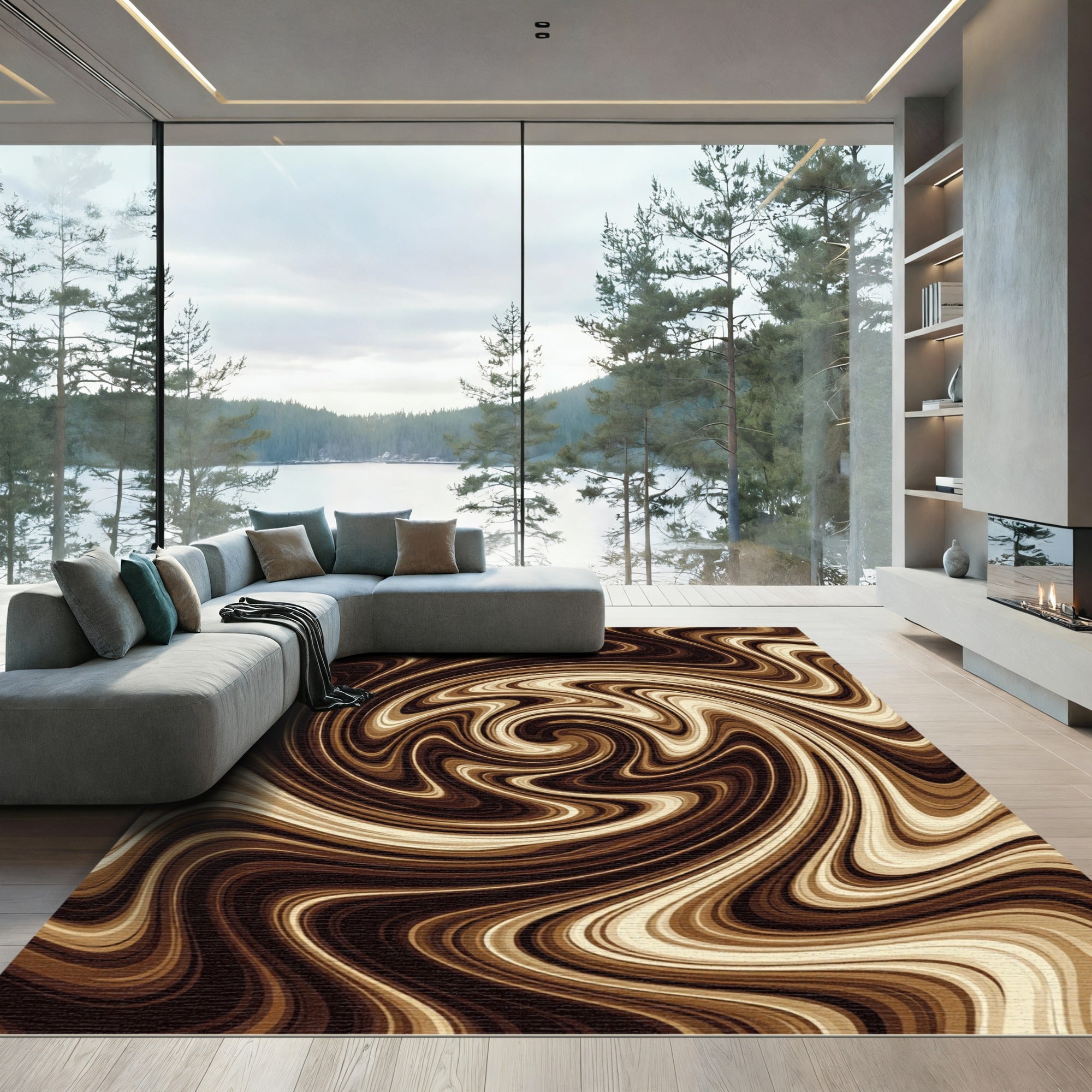 Brown Swirling Marble Abstract Rug