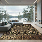 Ornate Gold Floral Scrollwork Tapestry Rug
