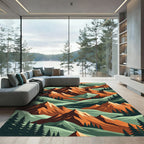 Geometric Terracotta Mountain Pine Forest Rug