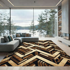 Antique Brown Bookshelf Zigzag Geometric Rug