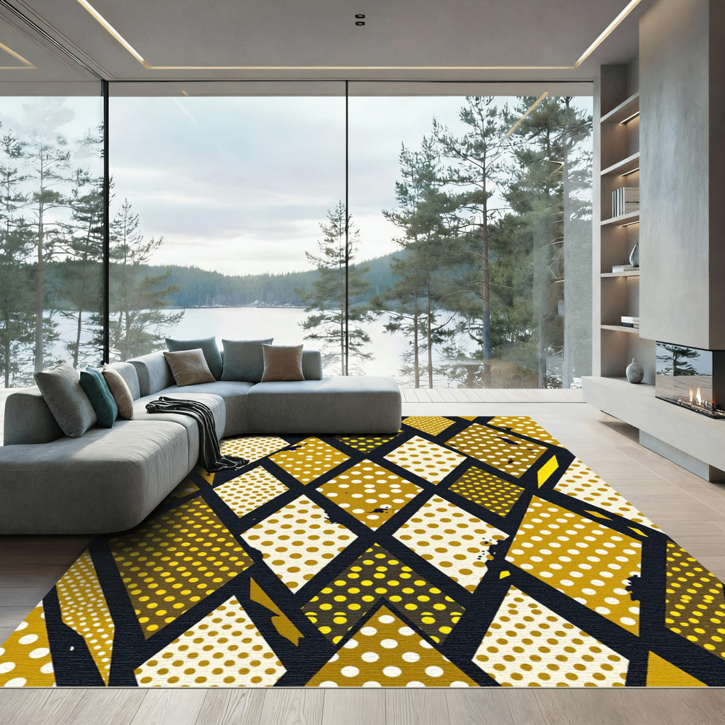 Modern Yellow Polka Dot Diamond Rug