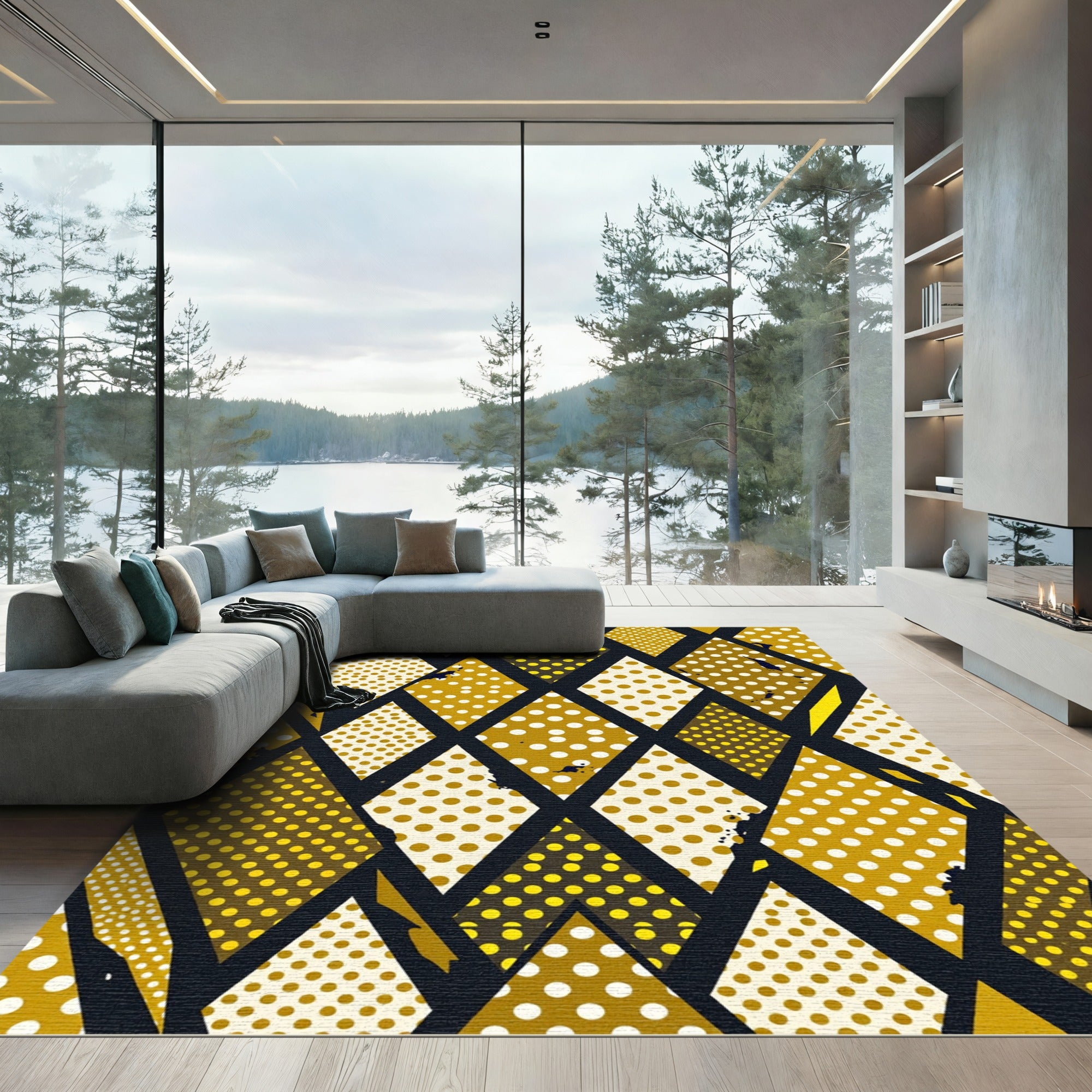 Modern Yellow Polka Dot Diamond Rug