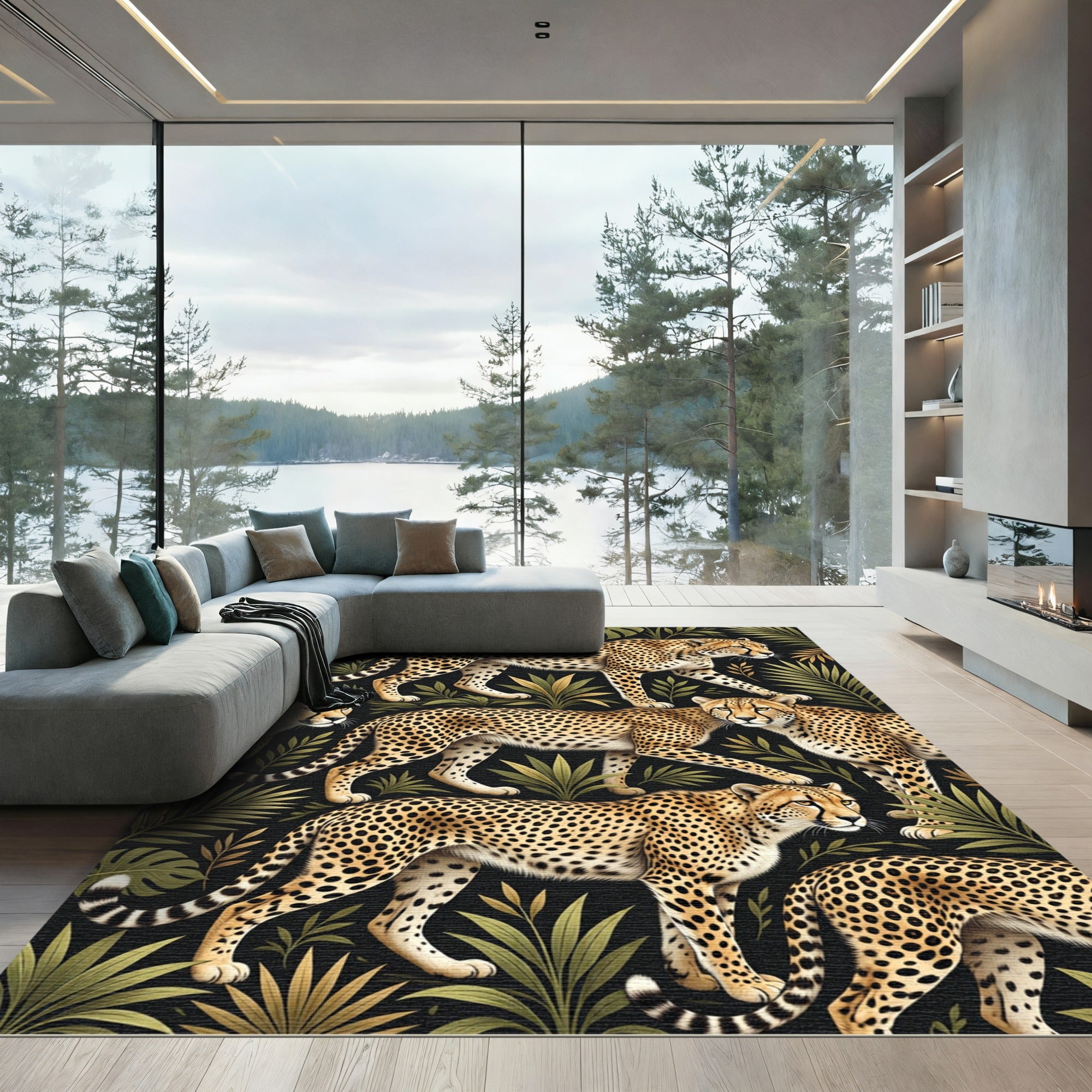 Lush Golden Cheetah Tropical Jungle Rug