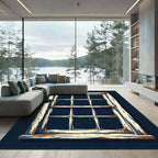 Rustic Weathered Pane Midnight Window Scene Rug