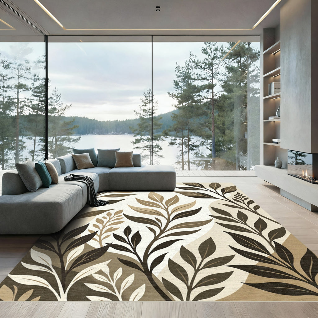 Neutral Earthy Leaf Branches Rug
