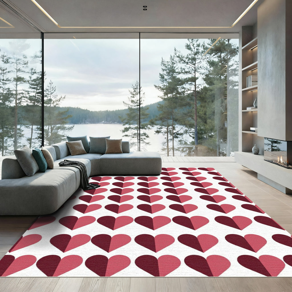 Bicolor Burgundy and Rose Heart Grid Rug