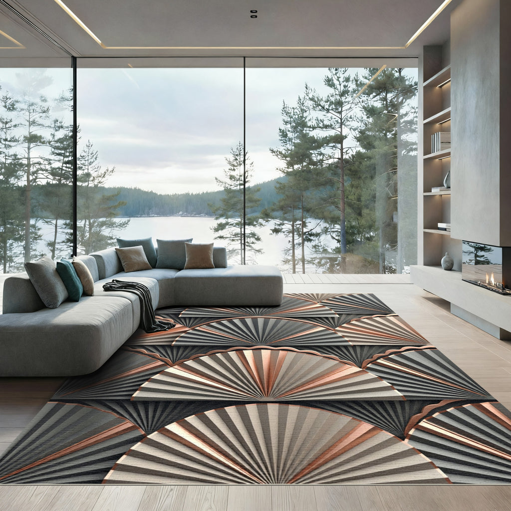 Art Deco Fan Metallic Accents Rug