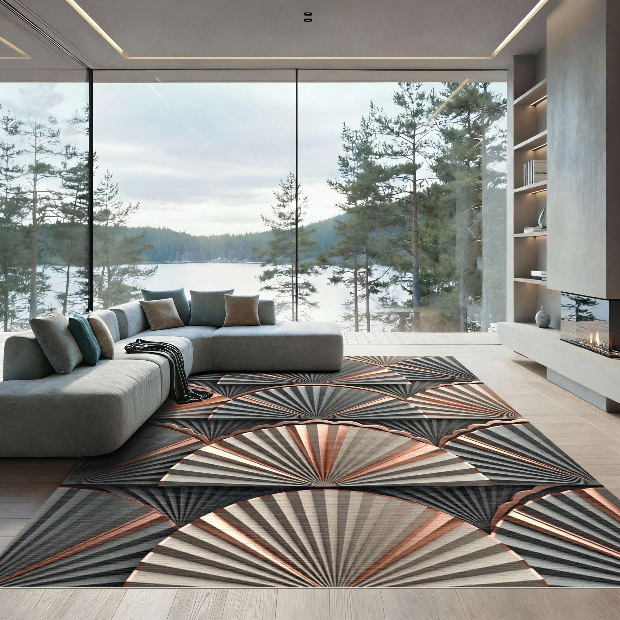 Art Deco Fan Metallic Accents Rug