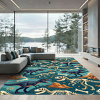 Dino Fossil Teal Earthy Bone Illustration Rug