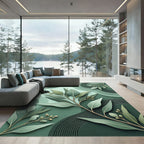 Serene Green Eucalyptus Branch Waves Rug