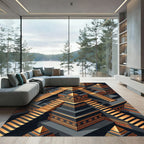 Modern Gold Tribal Step Pyramid Rug