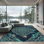 Teal Gold Geometric Star Medallion Rug