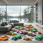 Isometric Construction Vehicle Building Site Rug