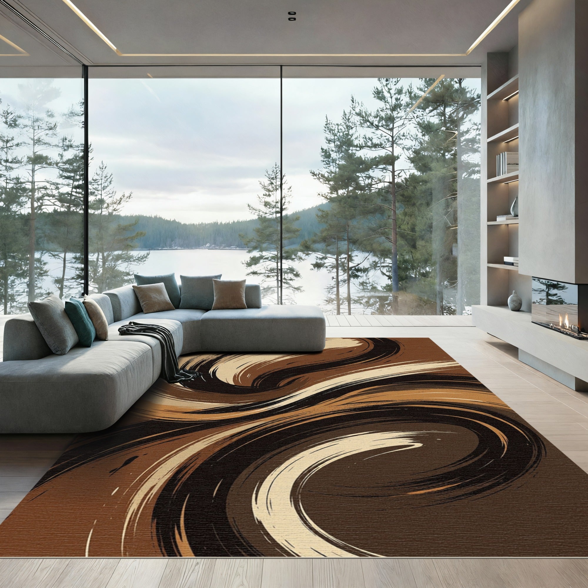 Earthy Swirl Abstract Contemporary Rug