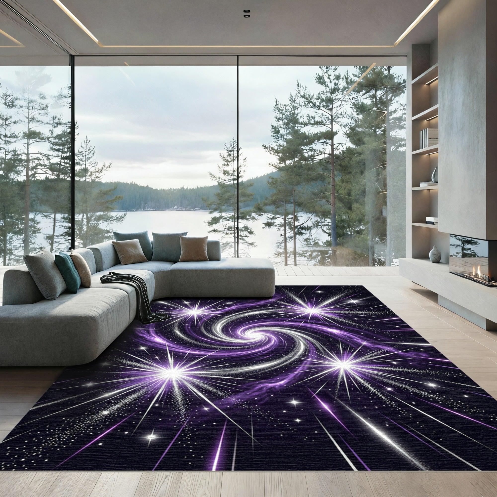 Cosmic Radiant Swirl Galaxy Rug