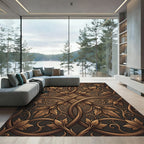 Ornate Bronze Leaf Scrollwork Rug