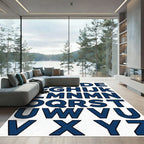 Bold Navy Blue Alphabet Typography Rug