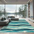 Abstract Teal Waves Retro Ocean Tide Rug